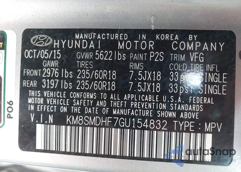 2016 Hyundai Santa Fe Se z USA, uszkodzony, nr VIN KM8SMDHF7GU154832